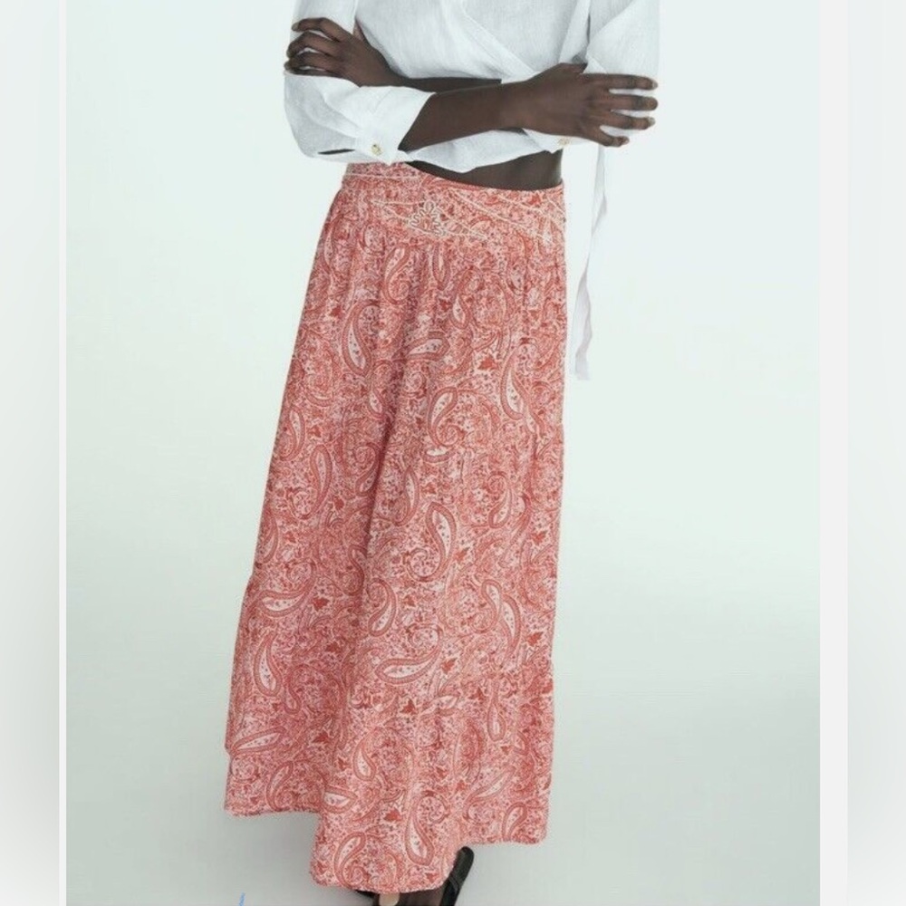 ZARA Beautiful Bohemien Paisley Print Skirt w/ beaded embroidery🔥🔥🔥
